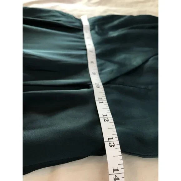 Lulus Women's Front Slit Satin Maxi Dress S Teal Green Formal Dance Bridesmaid - Picture 11 of 12